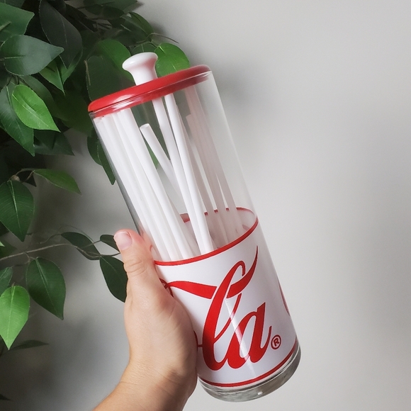 Vintage Coca Cola Glass Straw Holder with Red Lid - Picture 3 of 9